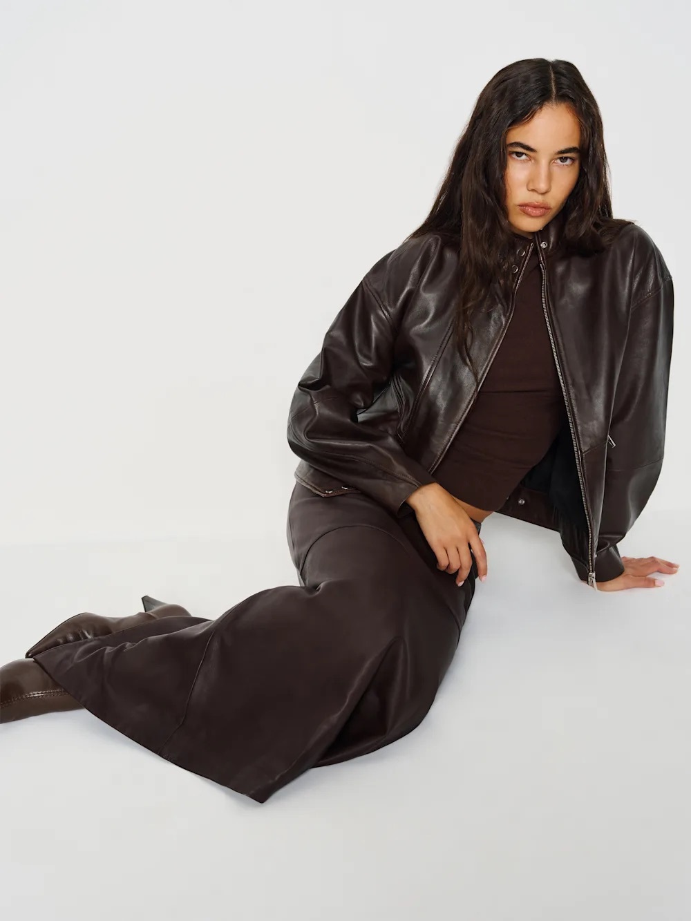 Reformation Veda Cole Low Waisted Leather Brown Maxi Skirt - Picture 3 of 4